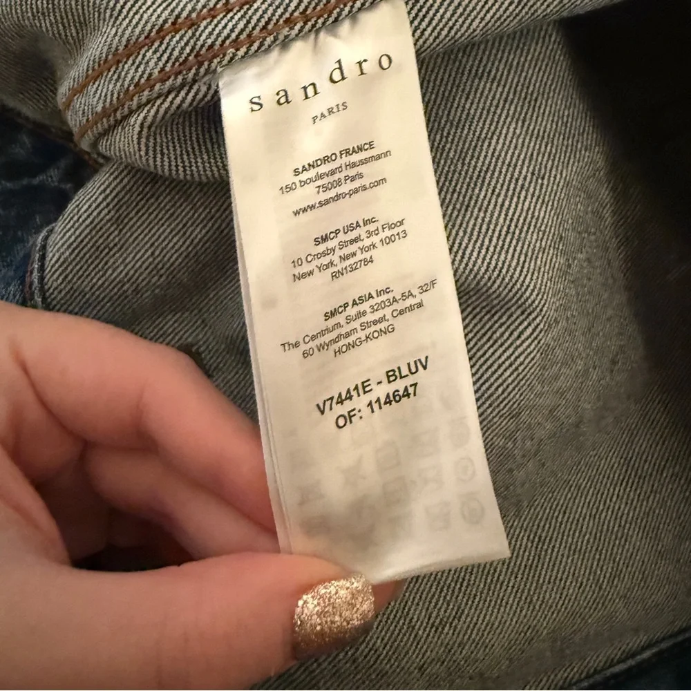 Sandro Noemie Rhinestone Fringe Denim Trucker Jacket - Picture 8 of 9